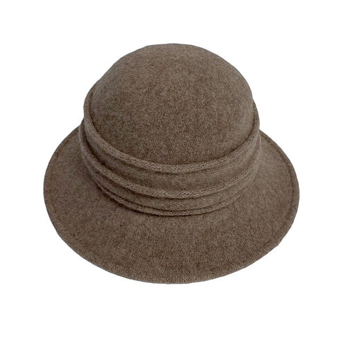 Shihreen Boiled Wool Brim Hat with Pleated Crown - Beige