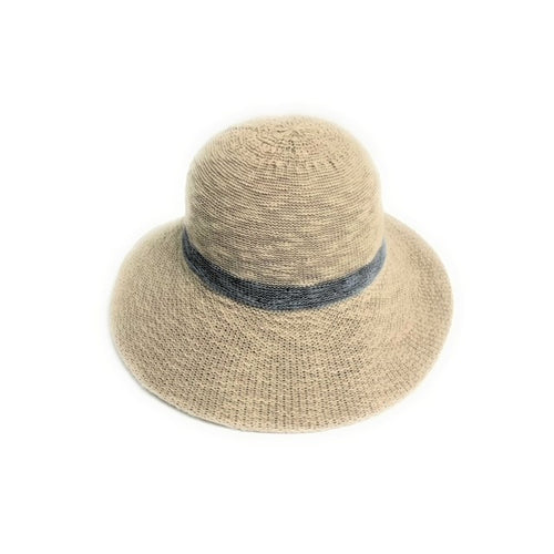 Women's Shihreen Medium Brim Hat with Stripe - Light Beige