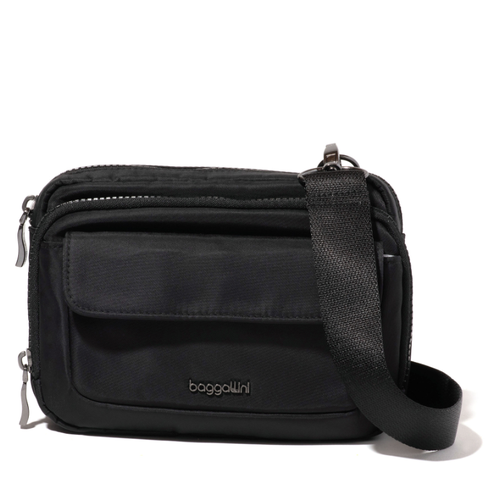 Baggallini Modern Double Zip Crossbody – Black Twill