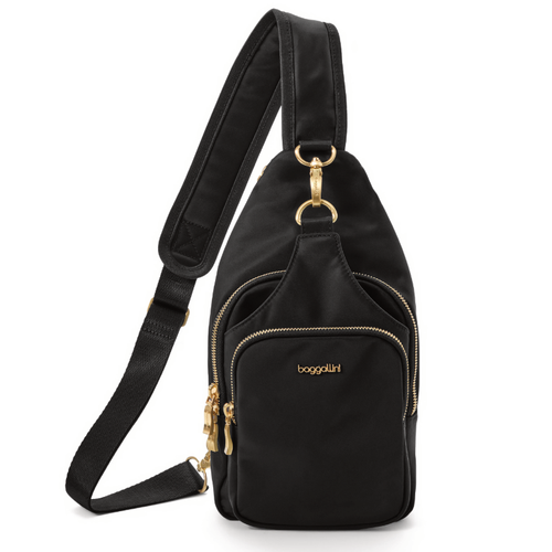 Baggallini Central Park Sling – Black Twill with Gold Hardware