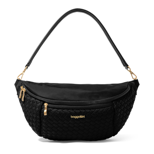 Baggallini Stanton Woven Crossbody - Black Woven Twill