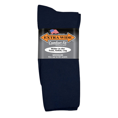 Extra Wide Comfort Fit Athletic Crew Socks - Navy