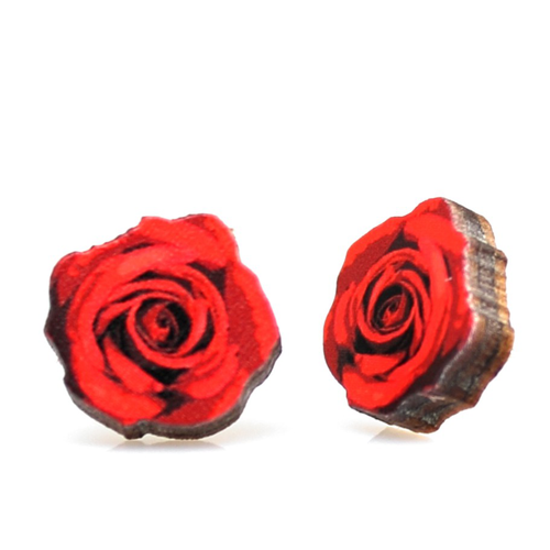Green Tree Jewelry Deep Red Rose Stud Earrings