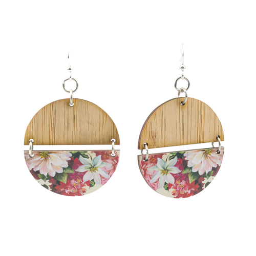 Green Tree Jewelry Floral Half Circle Bamboo Earrings