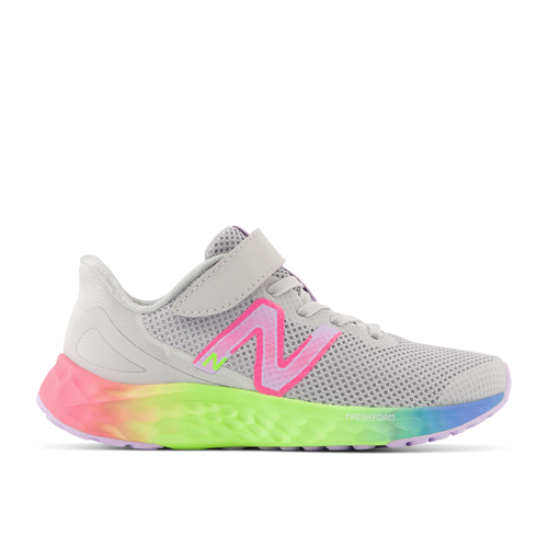Kids' New Balance Fresh Foam Arishi v4 Bungee Lace with Top Strap - Toddler/Little Kid - Light Aluminum/Cyber Lilac/Neon Pink