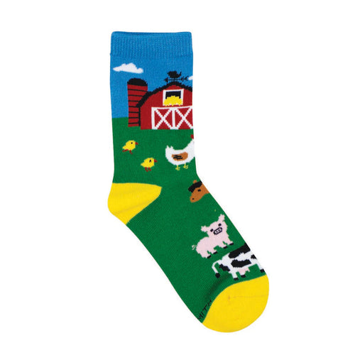 Kids' Socksmith Barnyard Friends Cotton Crew Socks - 4-7 Years - Green