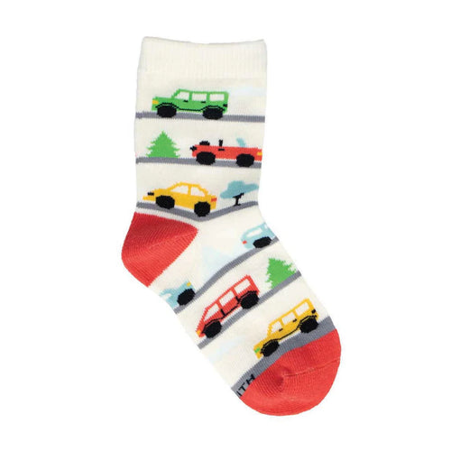 Kids' Socksmith Beep Beep Vroom Cotton Crew Socks - Sizes 2-4 Years - Ivory