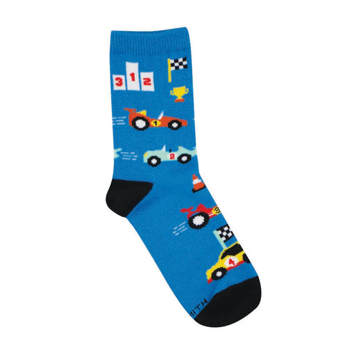 Kids' Socksmith Off To The Races Cotton Crew Socks - 4-7 Years - Blue