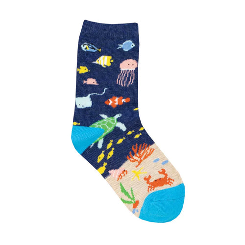 Kids’ Socksmith Under the Sea Crew Socks – Sizes 4-7 Years – Navy