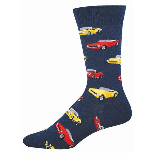 Men's Socksmith Classic Cars Cotton Crew Socks - Navy Heather