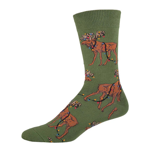 Men's Socksmith Xmas Lights Moose Crew Socks - Parrot Green
