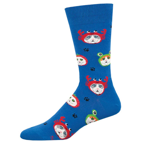 Men's Socksmith Cat Hats Cotton Crew Socks – Blue