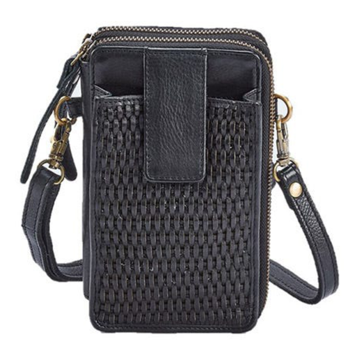 Milo Genuine Leather Ella Cell Phone Double Zip Wallet - Black