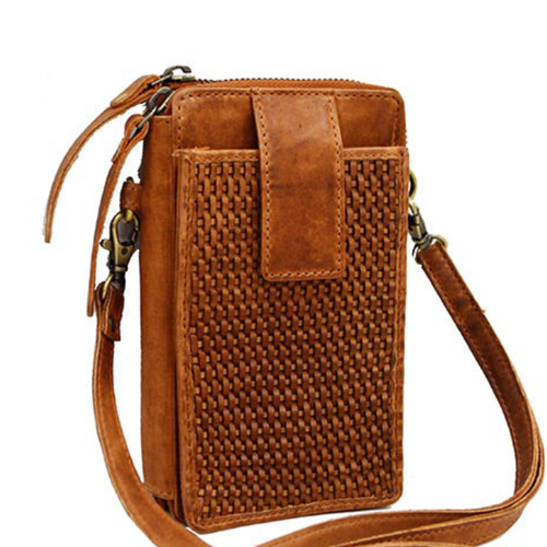 Milo Genuine Leather Ella Cell Phone Double Zip Wallet - Cognac