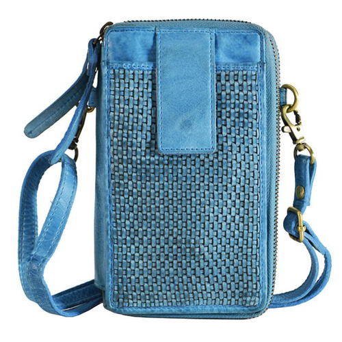 Milo Genuine Leather Ella Cell Phone Double Zip Wallet - Denim