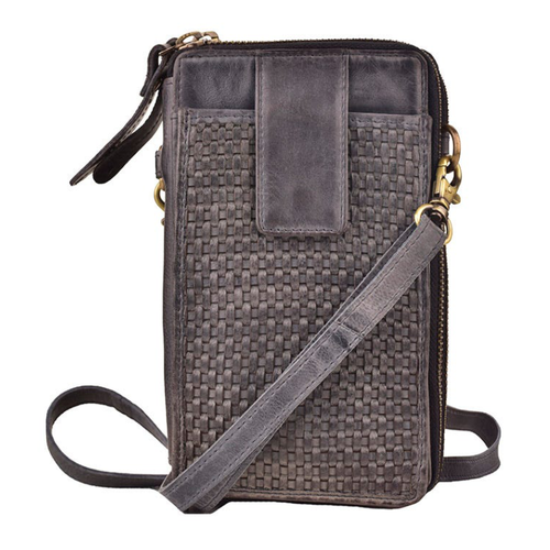 Milo Genuine Leather Ella Cell Phone Double Zip Wallet - Navy