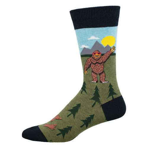 Men's Socksmith Peace Out Bigfoot Cotton Crew Socks - Green Heather