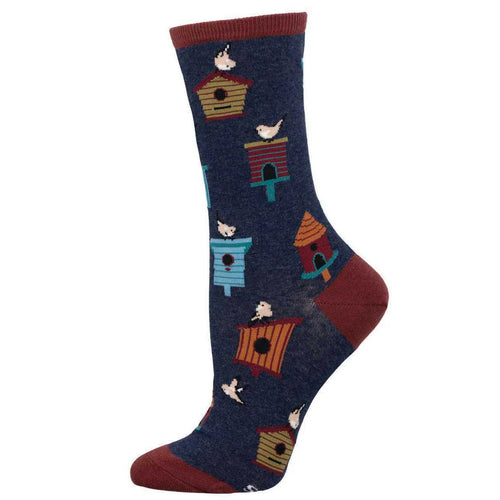 Women's Socksmith Birdhouses Cotton Crew Socks – Navy Heather