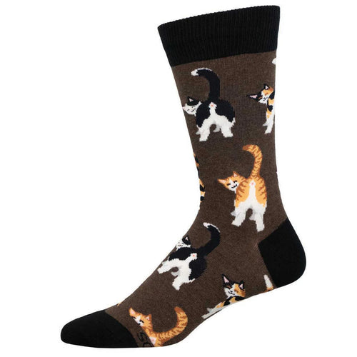 Men's Socksmith Cat Butts Cotton Crew Socks – Brown Heather