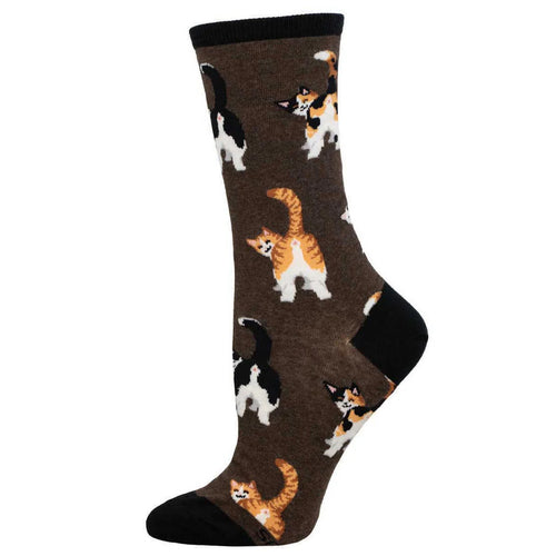Women's Socksmith Cat Butts Cotton Crew Socks – Brown Heather