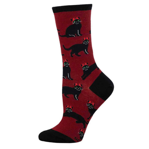 Socksmith Devilish Cats Cotton Crew Socks – Red