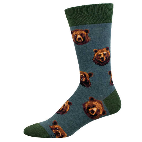 Men's Socksmith Grizzly Face Cotton Crew Socks – Blue Heather