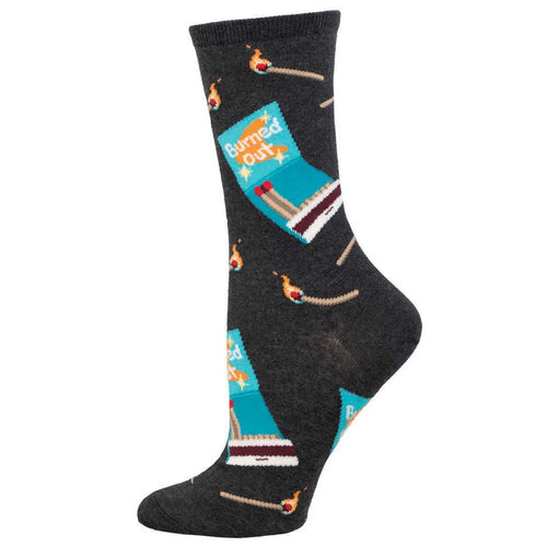 Women's Socksmith I’m Burned Out Yo Cotton Crew Socks – Charcoal Heather