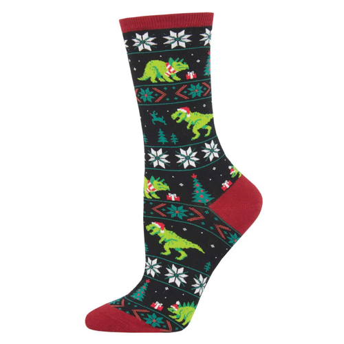 Women's Socksmith Santasaurus Rex Cotton Crew Socks – Black