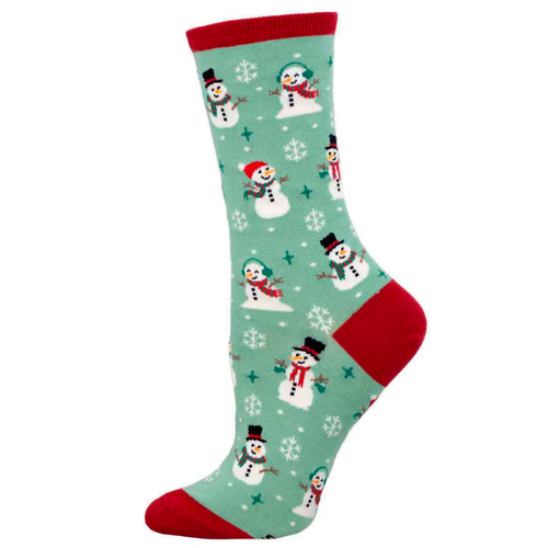 Women's Socksmith Winter Snowman Cotton Crew Socks – Mint