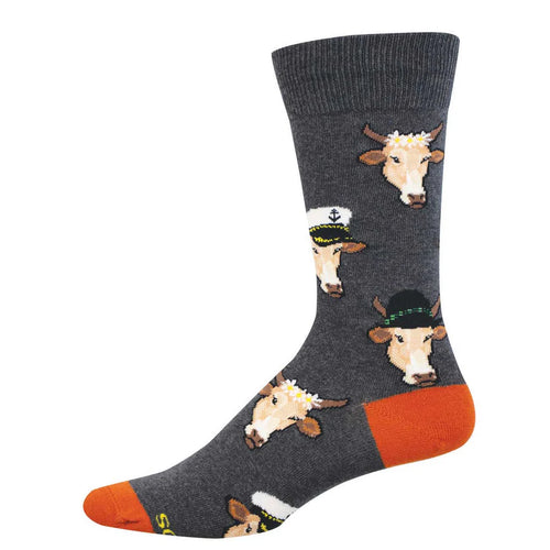 Men's Socksmith Divine Bovine Cotton Crew Socks - Charcoal Heather
