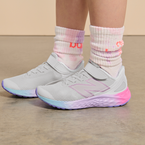 Kids' New Balance Fresh Foam Arishi v4 in Grey Matter/Mid Century Pink/Lilac Glo