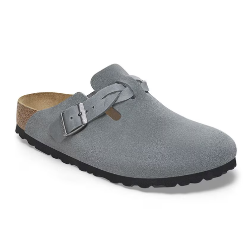 Women’s Birkenstock Boston Braided – Basalt Gray Suede/Oiled Lthr