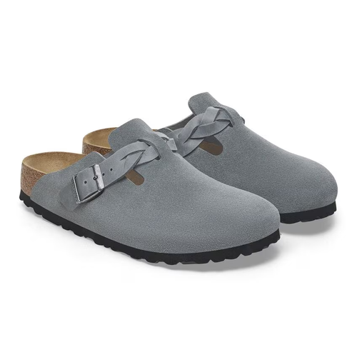 Women’s Birkenstock Boston Braided – Basalt Gray Suede/Oiled Lthr