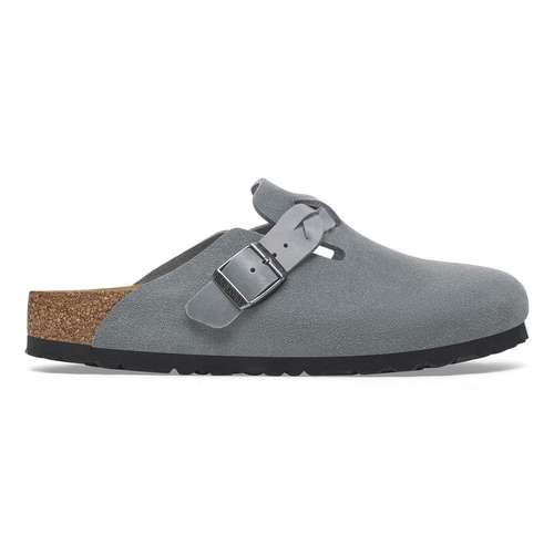 Women’s Birkenstock Boston Braided – Basalt Gray Suede/Oiled Lthr