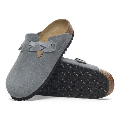 Women’s Birkenstock Boston Braided – Basalt Gray Suede/Oiled Lthr