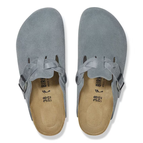 Women’s Birkenstock Boston Braided – Basalt Gray Suede/Oiled Lthr