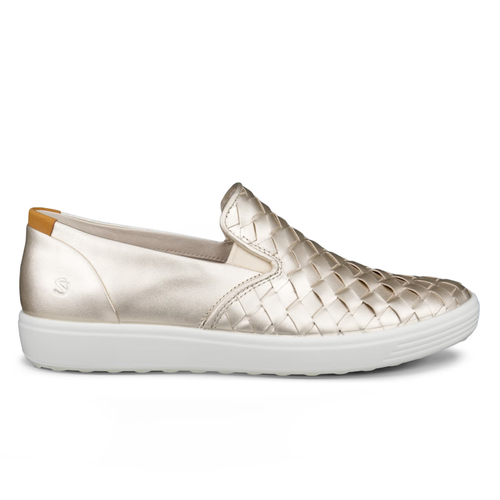Women's ECCO Soft 7 Woven Slip-On 3.0 - Pure White Gold