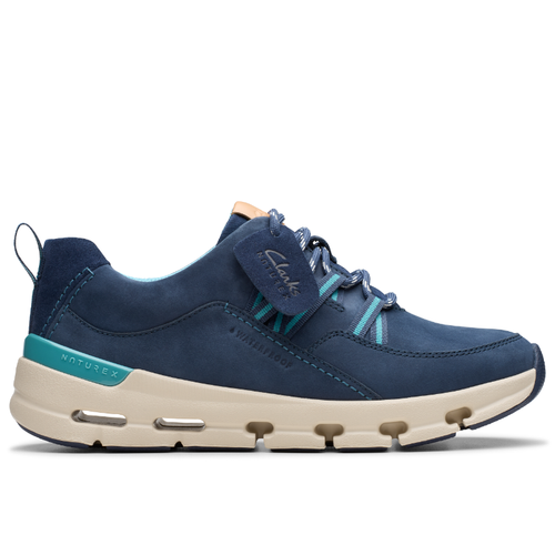 Women's Clarks Nature X Tie Waterproof - Navy Combi Nubuck