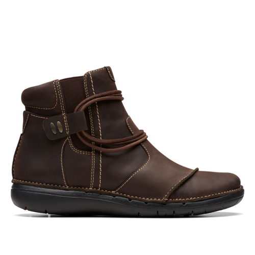 Women's Clarks Un Loop Up - Dark Brown Leather
