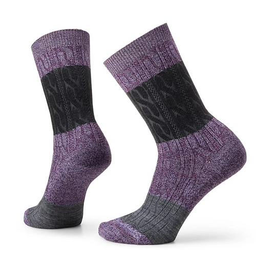 Women's Smartwool Everyday Color Block Cable Crew Socks – Ultra Violet/Purple Iris Marl