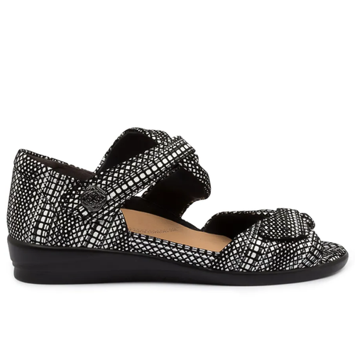 Womens Ziera Doxie Sandal - Black White Leather