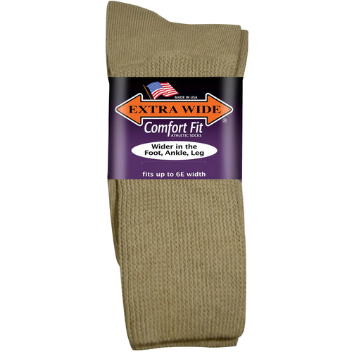 Extra Wide Comfort Fit Athletic Crew Socks - Tan