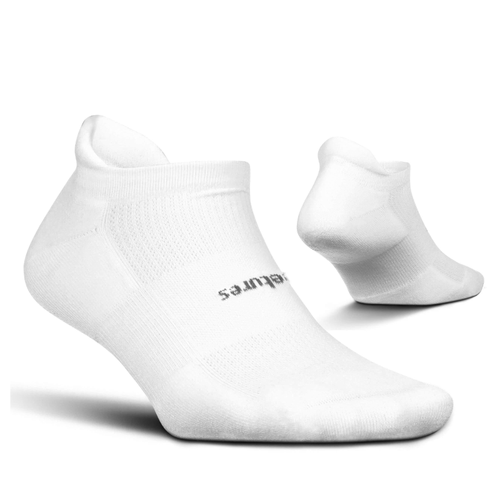 Feetures High Performance Max Cushion No Show Tab Socks - White