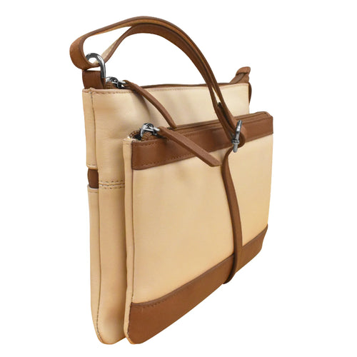 ili New York Double Zip Crossbody - Stone/Antique Saddle