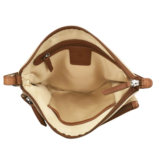ili New York Double Zip Crossbody - Stone/Antique Saddle
