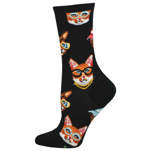 Women's Socksmith One Cool Cat Cotton Crew Socks – Black