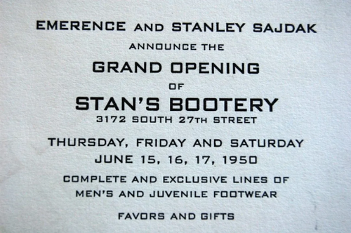 Vintage Invitation to attend the Grand Opening of Stan's Bootery in 1950
