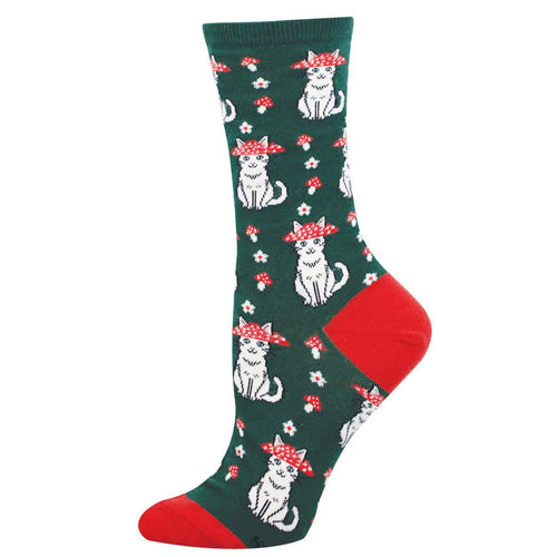 Women's Socksmith Mushroom Cat Cotton Crew Socks - Green