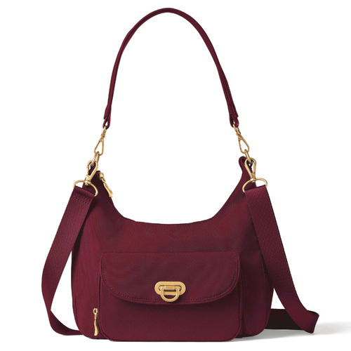 Baggallini Coastal Flip Lock Half Moon Bag - Jam with Gold Hardware