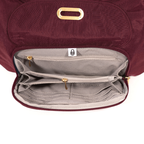 Baggallini Coastal Flip Lock Half Moon Bag - Jam with Gold Hardware
